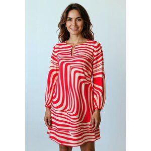 Tahari Arthur S. Levine Women’s Dress Size 10 Red White Geometric Print Career